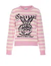 Ganni Striped Sweater With Rabbit In Primrose Pink