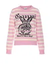 Ganni Striped Sweater With Rabbit In Primrose Pink