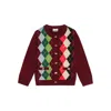 Ganni Multicolor Crewneck Cardigan With Jewel Buttons And Gemetric Motif On The Front In Red