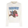 Ganni Sweater In Cream Wool With Dog Pattern In White