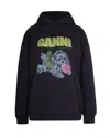 Ganni Isoli Oversized Hoodie With Graphic Puppy Print In Black