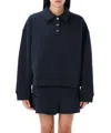 Ganni Heavy Fleece Drop Shoulder Polo Shirt In Blue