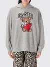 Ganni Bear Print Hooded Sweatshirt In Gray