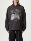 Ganni Hoodie With Logo Print In Gray