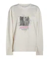 Ganni Off-white Isoli Kittens Drop Shoulder Sweatshirt In White