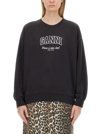 Ganni Sweatshirt With Logo In Black