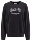 Ganni Cotton Crew-neck Sweatshirt In Black