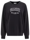 Ganni Cotton Crew-neck Sweatshirt In Black