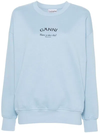 Ganni Sweatshirt With Logo In Blue