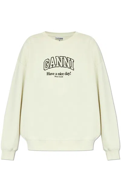 Ganni Sweatshirt With Logo In Green