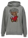 Ganni Bear Print Hooded Sweatshirt In Grey