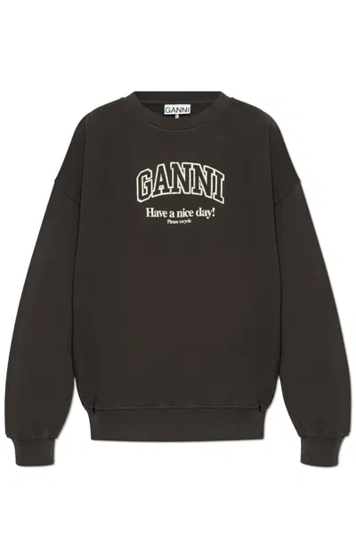 Ganni Sweatshirt With Logo In Grey