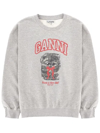 Ganni Sweatshirt With Print In Gray