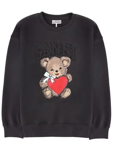 Ganni Sweatshirt With Print In Black