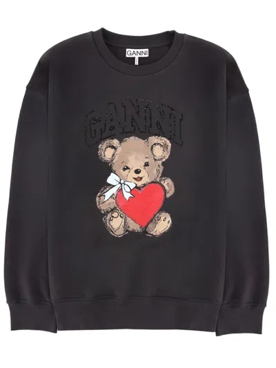 Ganni Sweatshirt With Print In Gray