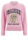Ganni Womens Chalk Pink Poodle Logo-motif Wool-blend Knit Jumper Xs In Pink