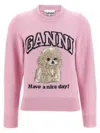 Ganni Womens Chalk Pink Poodle Logo-motif Wool-blend Knit Jumper Xs
