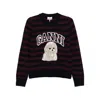 Ganni Graphic Wool Mix Poodle Stripe Crewneck Knitwear Multicolor In Black