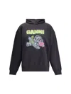 Ganni Isoli Oversized Hoodie With Graphic Puppy Print In Black
