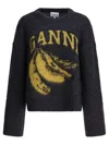 Ganni Jersey With Banana And Logo In Gray