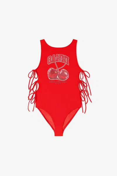 Ganni Swimsuit With Cherry - Size Xl Red