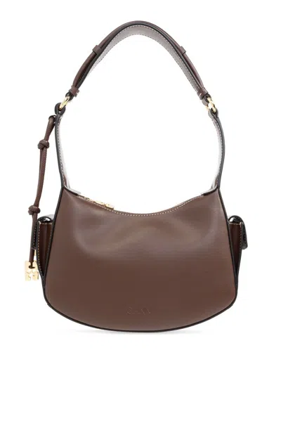 Ganni Swing Zipped Large Shoulder Bag In Brown