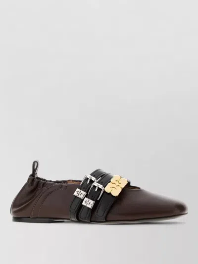 Ganni Synthetic Leather Loafers Elasticated Back Buckles In Brown