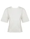 Ganni White Crewneck T-shirt With Front Embellishments And Rear Bow Closure In Cotton Woman