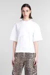 Ganni White Crewneck T-shirt With Front Embellishments And Rear Bow Closure In Cotton Woman In White