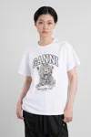 Ganni White T-shirt With Print And Logo Lettering On The Front In Cotton Woman In White
