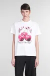Ganni White T-shirt With Cherry Print And Logo Lettering On The Front In Cotton Woman