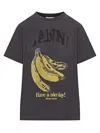 Ganni Crew-neck Cotton T-shirt With Banana Print In Black