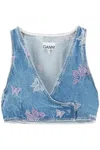 Ganni Women Embroidered Denim Vest
