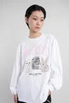 Ganni Women Animals Print Logo Long Slevees Top In White