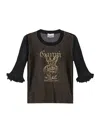 Ganni Transparent Jacquard Top With Playful Graphic In Black