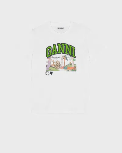 Ganni T-shirt Basic Cotton Jersey Neon Puppy In White