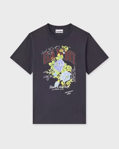 Ganni T-shirt Basic Cotton Jersey Rose In Blue