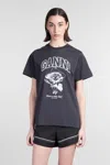 Ganni Black Crewneck T-shirt With Maxi Logo Lettering On The Front And Maxi Print On Front And Rear In Black