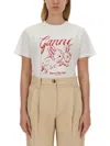Ganni 'bunnies' White Crewneck T-shirt With Maxi Print On The Front In White