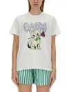 Ganni T-shirt Cat In White