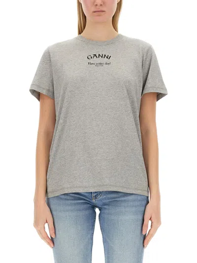 Ganni T-shirt Con Logo In Grey