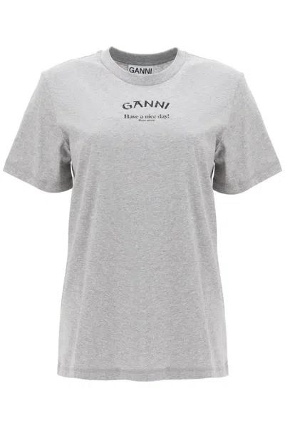 Ganni T-shirt Con Logo In Grey