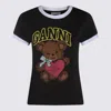 Ganni Black Crewneck T-shirt With Maxi Logo On The Front In Cotton Jersey Woman In Black