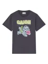 Ganni Organic Cotton T-shirt Featuring Dog Graphic In Blue