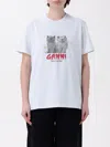 Ganni White Crewneck T-shirt With Logo Print On The Front In Cotton Woman In Blue