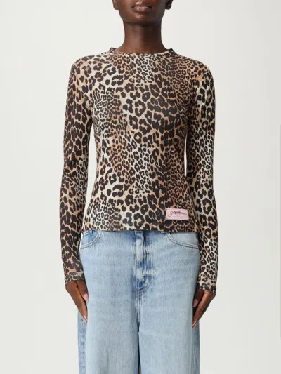 Ganni T-shirt  Woman Color Brown In Animal Print