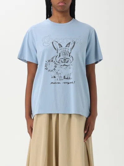 GANNI T-SHIRT GANNI WOMAN COLOR GNAWED BLUE,G71088011
