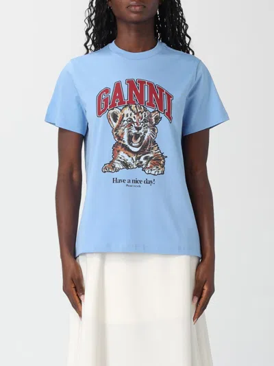 GANNI T-SHIRT GANNI WOMAN COLOR GNAWED BLUE,H79483011
