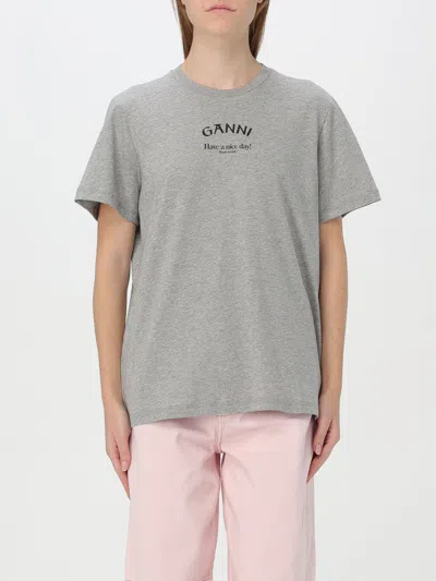 Ganni Gray Printed T-shirt In Grau