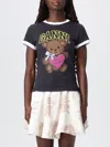 Ganni T-shirt With White Hems And Teddy Bear Print In Gray